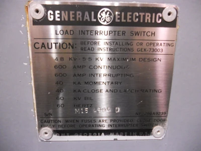 Used GE LOAD INTERRUPTER SWITCH Switchgears Ohio US | Equipment Recovery Corp. #1331673