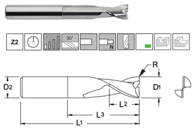 M.A. Ford TuffCut AL 1" Solid Carbide Endmill 2 Flute 13510001N (LOC1983A)