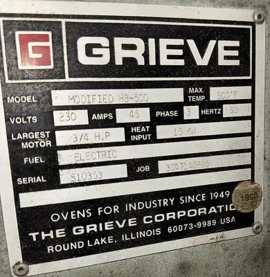 USED GRIEVE HB-500 ELECTRIC HEAT TREAT FURNACE