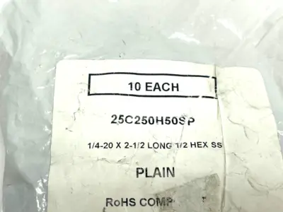 25C250H50SP | Standoff 1/4-20 x 2-1/2 Long 1/2 Hex SS PKG OF 10 - New