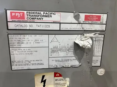 112.5 KVA FEDERAL PACIFIC 480 <-> 208Y/120 ELECTRICAL TRANSFORMER: YOBRO #24137