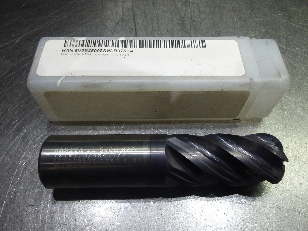 Hanita 1" 5 Flute Carbide CR Endmill 1" Shank .375"R 5V0E25008SW-R375TA (LOC1371A)