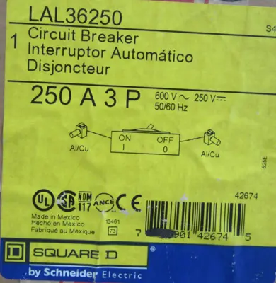NEW SQUARE D LAL36250 CIRCUIT BREAKER 250A 3P