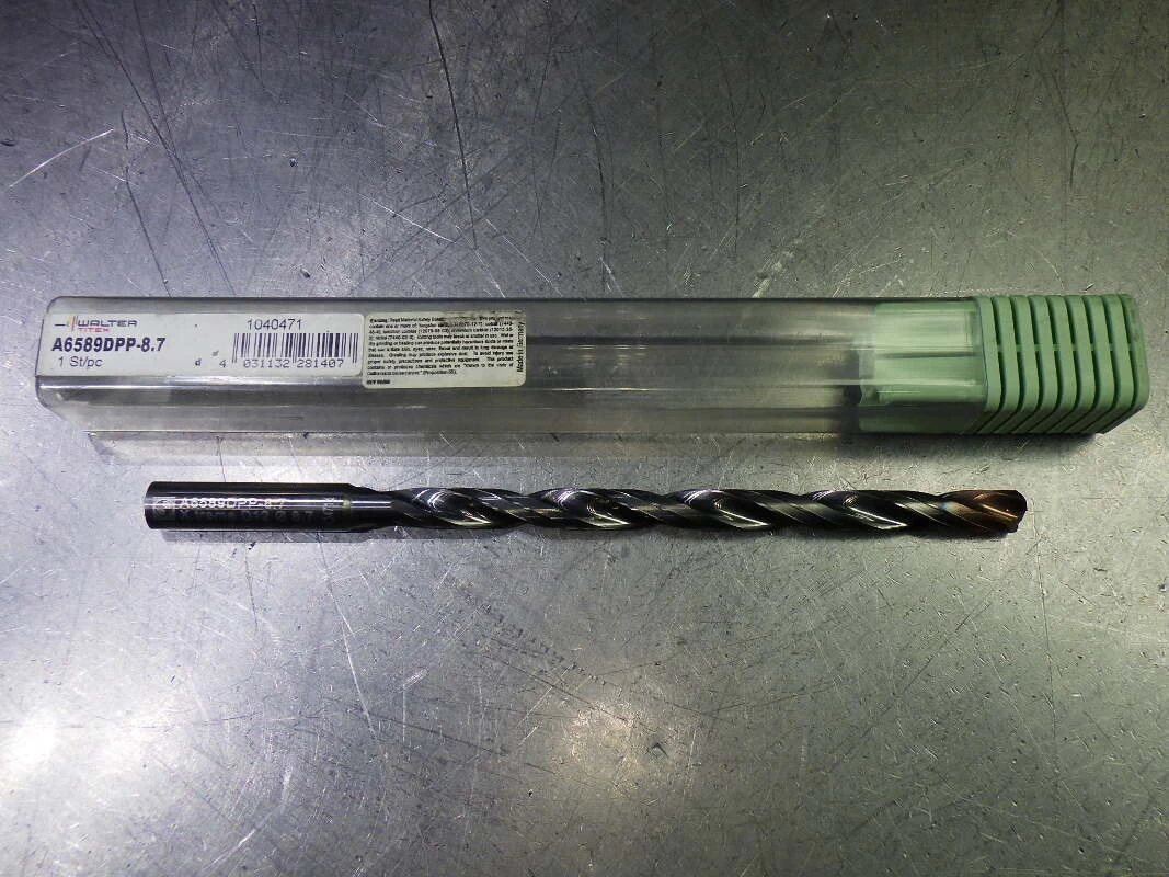 Walter 8.7mm Coolant Thru 12xD Carbide Drill 10mm Shank A6589DPP-8.7 (LOC1976A)