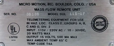 USED MICRO MOTION DUL-115-AF MASS FLOW REMOTE UNIT DUL115AF FT-100-16
