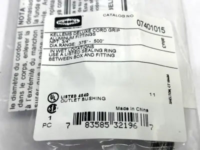 New | in-Stock Hubbell Deluxe Cord Grip Straight Male 3/4" NPT, .375-.5" Dia. Range Electrical Fittings Michigan US | Maverick Industrial Sales #1397805