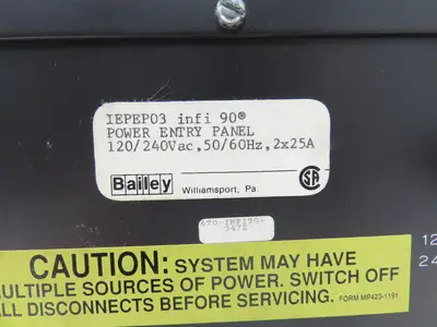 Bailey INFI 90 Power Entry Panel 120/240VAC 50/60Hz 2x25A