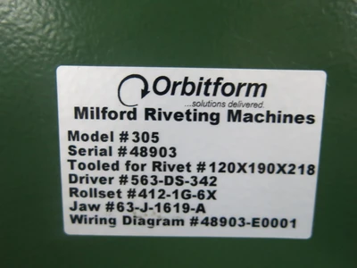 USED ORBITFORM MILFORD 305 IMPACT RIVETER