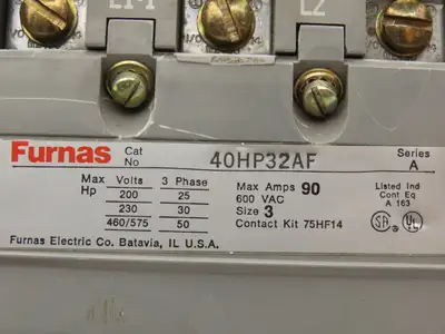 Furnas 40HP32AF Contactor Motor Starter 3Ph 600v 50Hp Ser A Coil 120v Size 3 90A