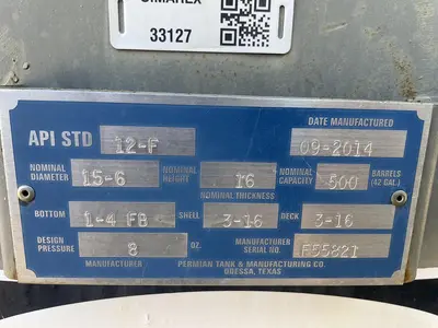 USED 2014 PERMIAN TANK 500BBL VERTICAL TANK