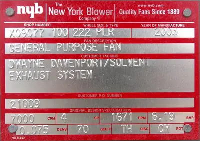 USED NEW YORK BLOWER 222 PLR