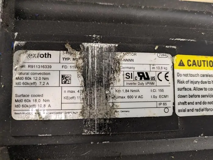 Used REXROTH REXROTH R911316339 3 PHASE MOTOR. WITTENSTEIN LP 155-M02-25-111-000 Servo Motors Michigan US | ND Industrial Surplus #1208582