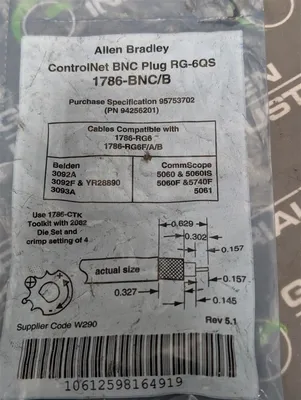 Lot of 6 Allen Bradley 1786-BNC/B ControlNet BNC Plug Assemblies New
