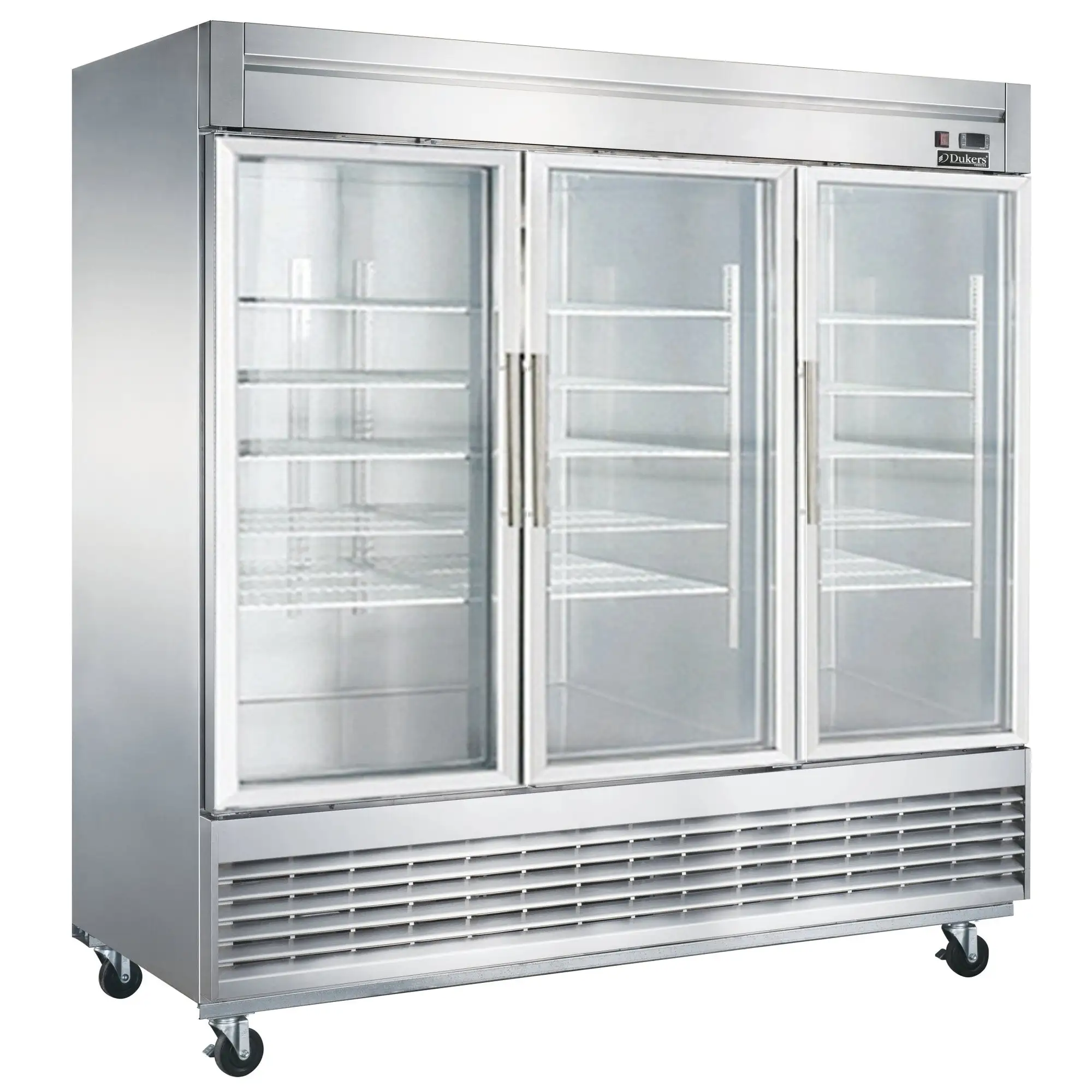 New | in-Stock Dukers New Dukers D83R-GS3 Bottom Mount Glass 3-Door Commercial Reach-in Refrigerator Display Refrigerators Illinois US | Falcon Restaurant Supply #1376311