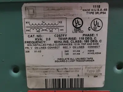 Control Panel w/ 2.0 KVA Transformer C2S7FY, 40A, 600V Disconnect Switch