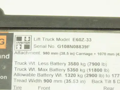 Hyster E60Z-33 Forklift Sideshift 3 Lever Controls And Model Label