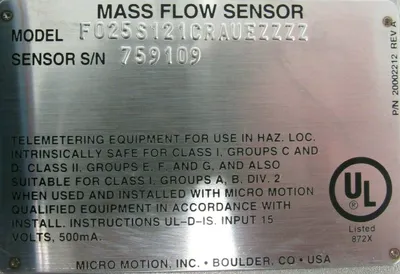 NEW MICRO MOTION F025S121CRAUEZZZZ MASS FLOW SENSOR