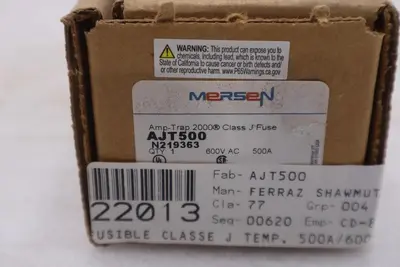 NEW OPEN BOX FERRAZ SHAWMUT AJT500 500A 600V AMP-TRAP FUSE STK GF1019