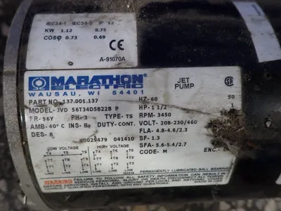 USED MARATHON ELECTRIC JVA 56T3405822B P