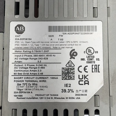 Used Allen-Bradley 22A-D2P3N104 AC Drive Control Module Indiana US | J&J Industrial Supply #1404037