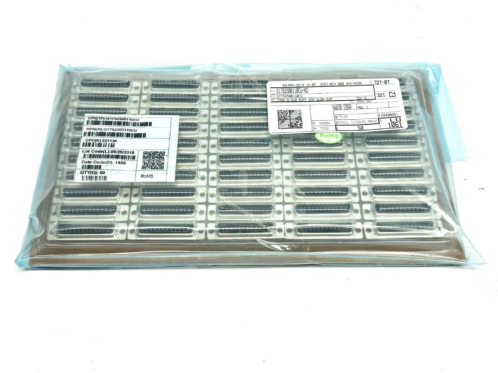 G17S2500110EU | Amphenol  D-Sub Standard Connectors 25P Fixed Precision TRAY OF 50 - New