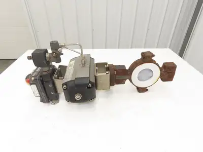 Flowserve B100D 3" Butterfly Wafer Valve Teflon Pneumatic Actuator w/Positioner