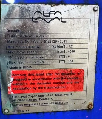Alfa-Laval SONX 418B-31G decanter centrifuge, 316SS.