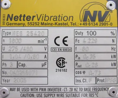 NEW NETTER NEG 25420 INDUSTRIAL VIBRATOR NEG25420