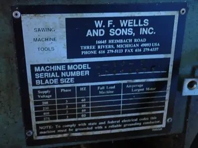 Used W.F. WELLS AND SONS, INC. W101 Horizontal Band Saws Ohio US | HGR 24 #912913