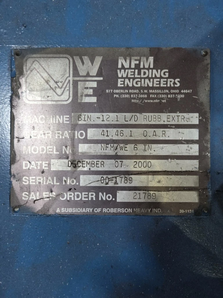 NFM 6" Cold Feed Rubber Extruder