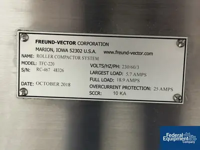USED Freund-Vector Freund-Vector TFC-220 Pilot Scale Roll Compactor/Granulator