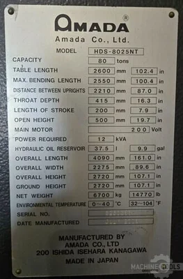Used 2008 AMADA HDS-8025NT Press Brakes Georgia US | The Equipment Hub #1289496