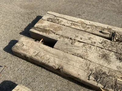(2) Used Wood Crane Mats, approx. 18’ long, 40” and 47” widths, approx. 8” thick, showing wear