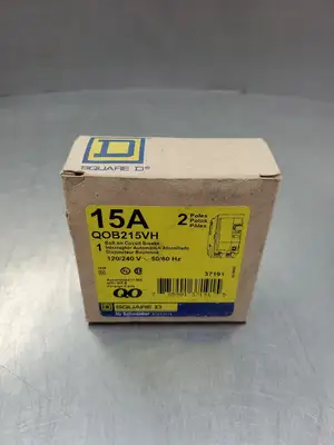 USED Square D QOB215VH Circuit Breaker, 15A, 2 Pole, 50/50Hz, 120/240V