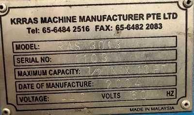 USED 2004 KRRAS RAS 3013  1/2" X 10 SHEAR