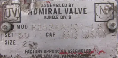 REFURBISHED KUNKLE 6252AKH01-LS SAFETY RELIEF VALVE 50 PSI 2"