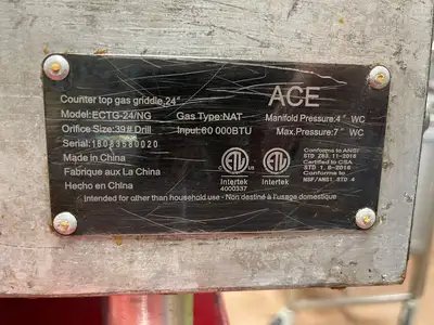 Used ACE Used 24" ACE Natural Gas Griddle 60,000 BTU - COZ Commercial Flat Top Griddles Illinois US | Falcon Restaurant Supply #1374944