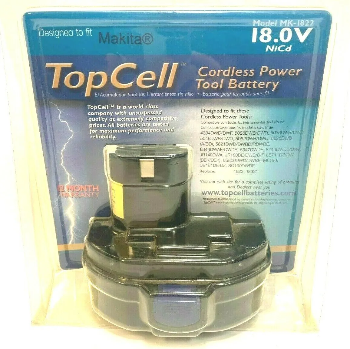 TopCell MK1822 Replacement Battery NiCd18 Volt Fits Makita Cordless 1822 1833