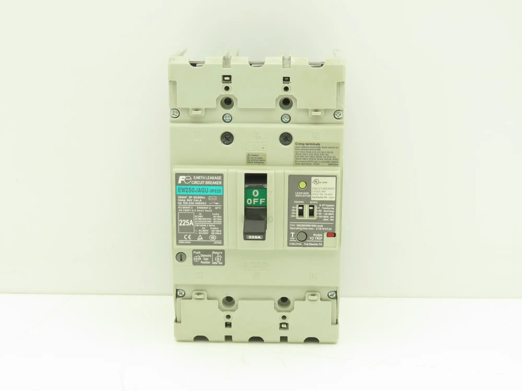 Fuji EW250JAGU-3P225 Earth Leakage Circuit Breaker 3-Pole 225A 100-440VAC
