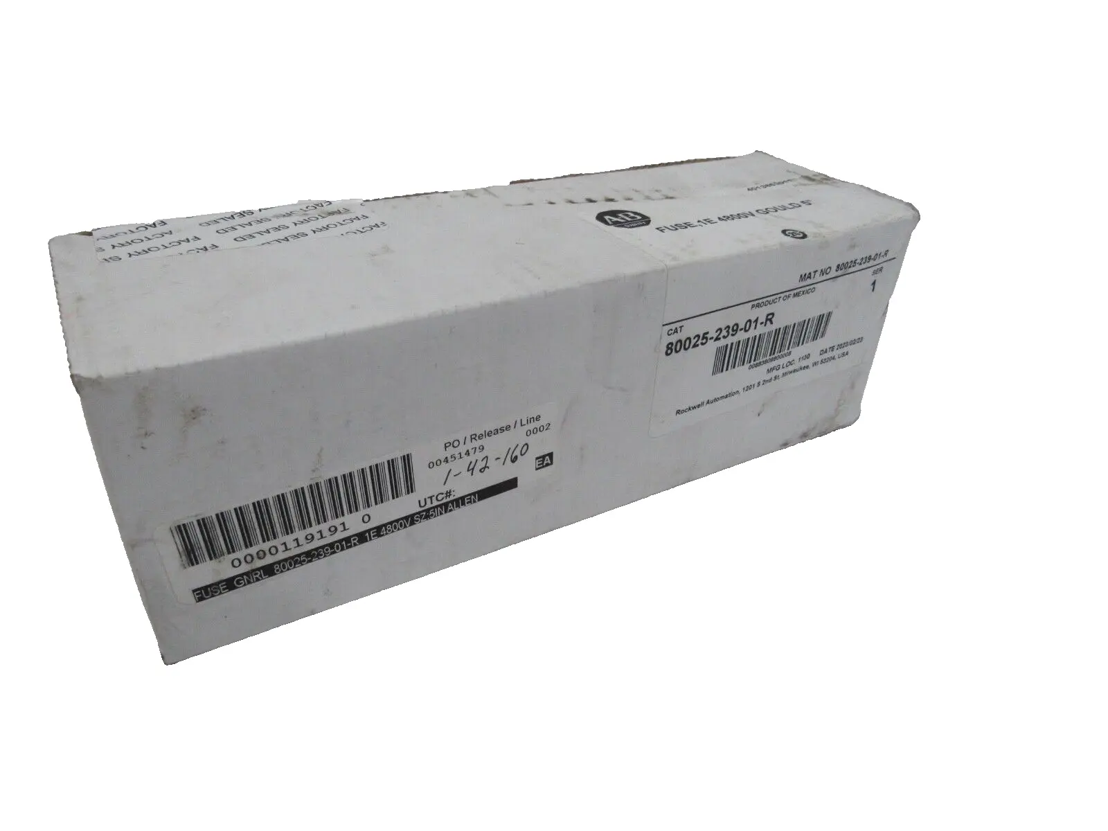 SEALED ALLEN BRADLEY 80025-239-01-R FUSE 4800V GOULD 5" 8002523901R NEW, SURPLUS
