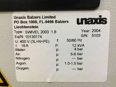 USED UNAXIS BALZERS SWIVEL 2003 1.8