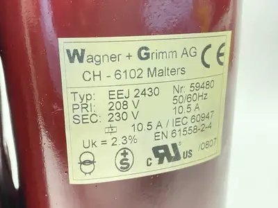 USED WAGNER + GRIMM AG MALTERS TRANSFORMER TYPE EEJ 2430 10.5A 208/230V