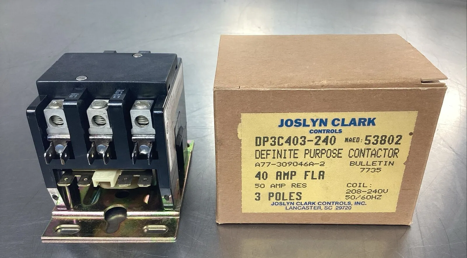 Joslyn Clark DP3C403-240, Definite Purpose Contactor, 40A, 3 Pole 4E-36