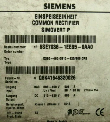 REFURBISHED SIEMENS 6SE7036-1EE85-0AA0 RECTIFIER UNIT 6SE70361EE850AA0