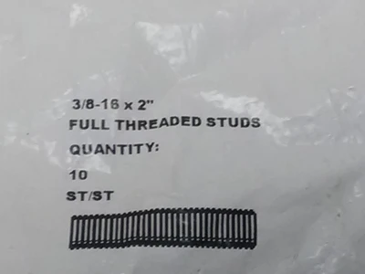 (Qty 10 ) Full Threaded Studs 3/8-16 x 2 "ST/ST STANLESS STEEL