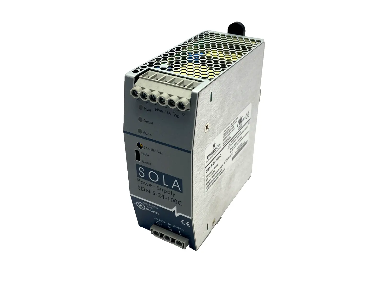 SDN 5-24-100C | Sola  Power Supply 100-240VAC 2A In 24VDC 5A 120W Out - Used