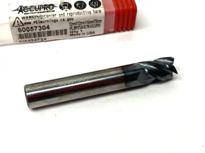 USED ACCUPRO SQUARE END MILL: 12.00 MM DIA, 16.00 MM LOC, 4 FLUTE, SOLID CARB