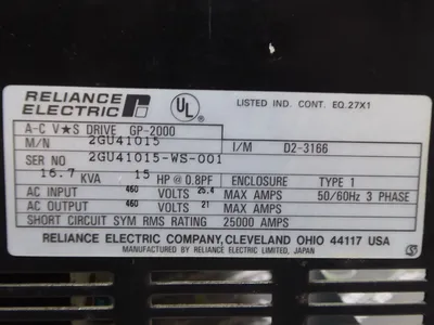 Reliance Electric 2GU41015 AC V*S Variable Frequency Drive 15HP 460VAC Used