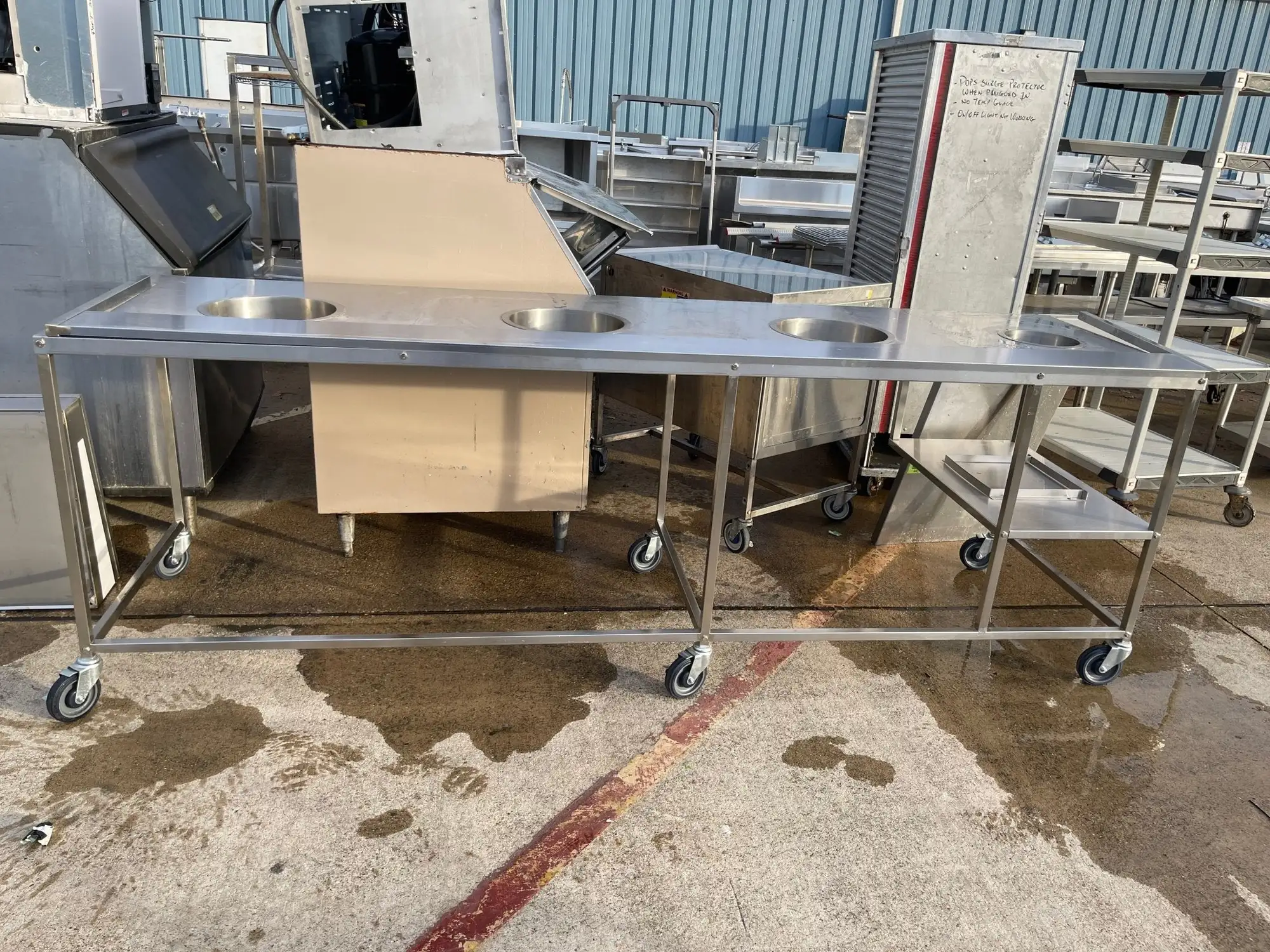 Used Falcon Restaurant Supply Used 107" Stainless Steel Table on Casters - SS283 Food Prep Tables Illinois US | Falcon Restaurant Supply #1375766