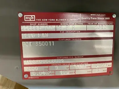 USED 2012 NY BLOWER CO. 15 PLR